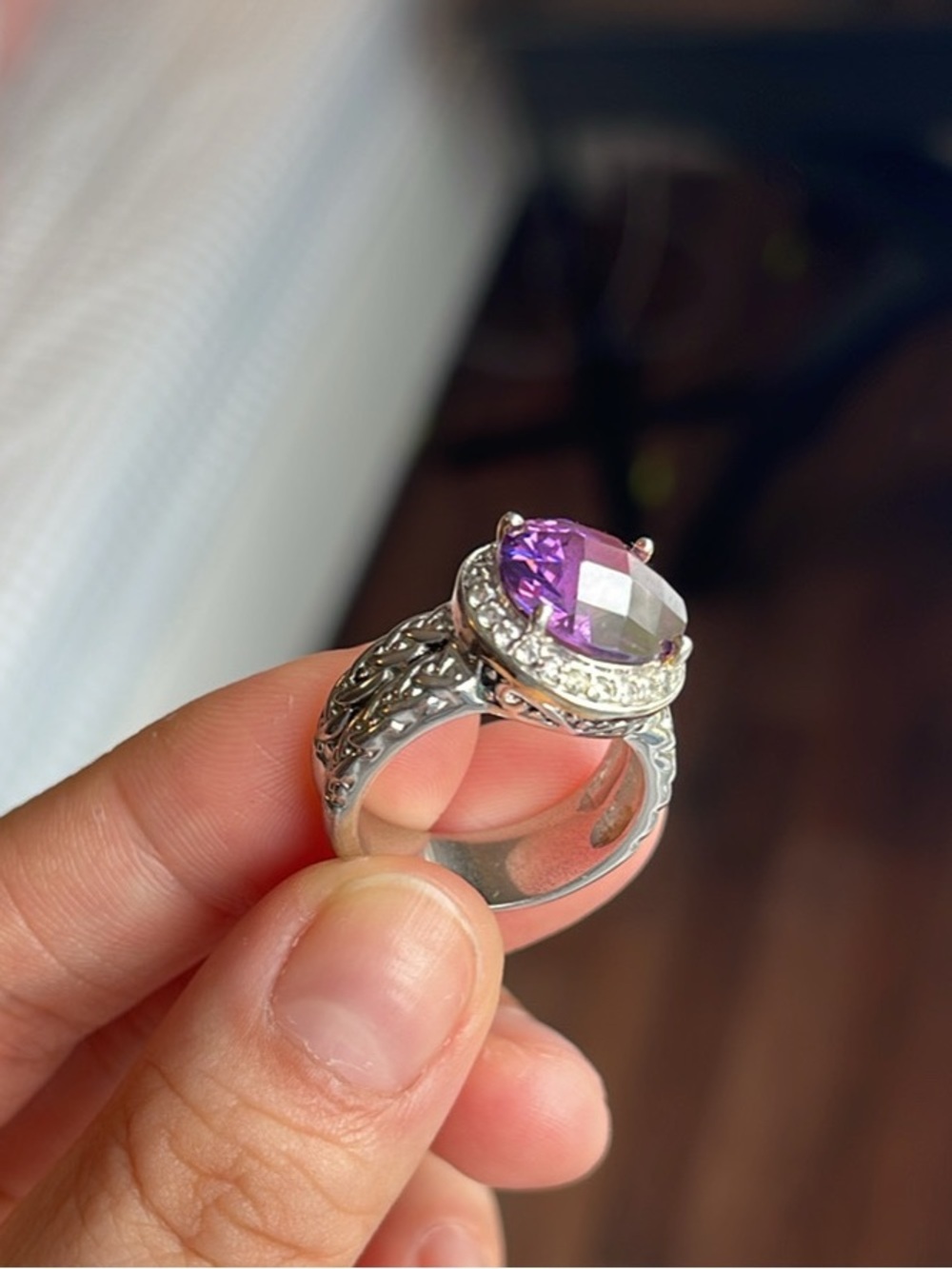 💖5 for $25😻Silver Tone Purple Gemstone Halo Ring